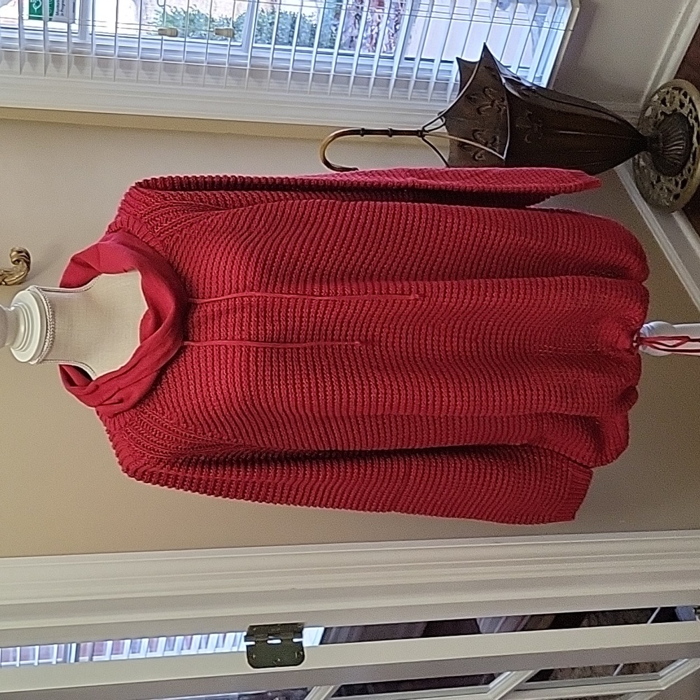 Collection L pullover sweater dark red bulky knit cowl neck drawstring 22 …New